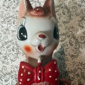 Vintage Arnart Retro 40s Sugared Anthropomorphic Bunny Figurine Red Bow Rabbit